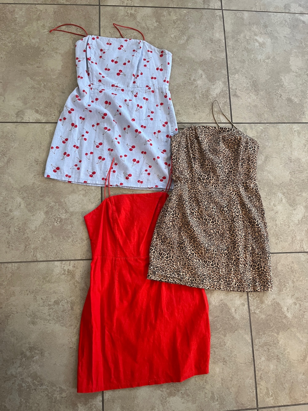 Urban Outfitters Colette mini dress linen blend set of 3 bundle cherry leopard
